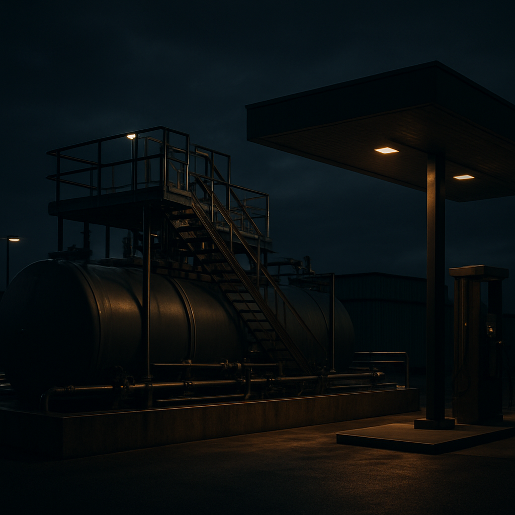 Gas station owner reviewing operating reports